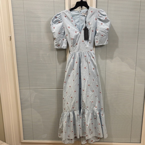 HUNTER BELL Dresses & Skirts - Hunter Bell Light Blue Maxi Dress with Pink Accents